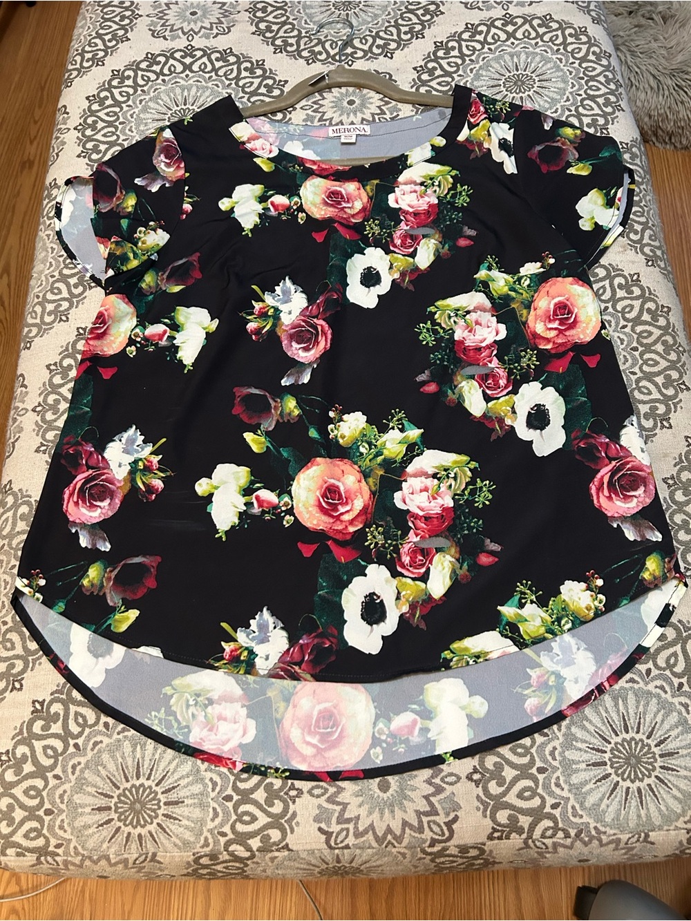 Merona Black Floral Short-Sleeve Blouse